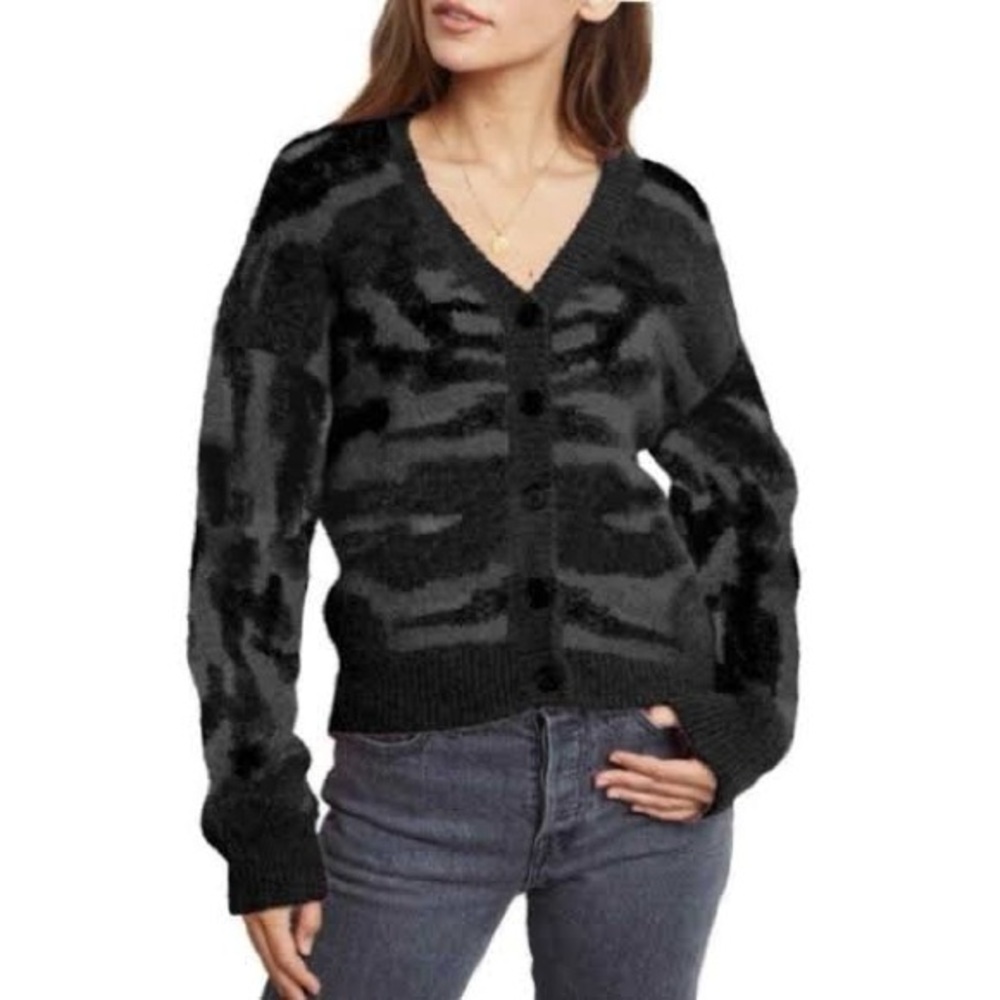 Revolve Rails Veronica Camo Cardigan in black and grey size small wool cashmere